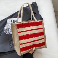 Japanese Handbag Women Go Out Versatile Burlap Bag Girls Carry Small Satchel Retro Souvenir 21*21*12 red