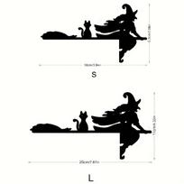 1Set/2pcs Halloween 3D three-dimensional witch riding broom acrylic mirror sticker, switch door decoration wall sticker Pack of 2