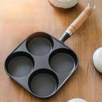 Non Stick 4 Hole Breakfast Burger Omelet Frying Pan with Wooden Handle for Gas Stove and Induction Cooker Cooking United States black