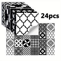 24pcs Waterproof Tile Stickers Self-Adhesive Patterned Wall Tile Stickers Imitation Tile Wall Sticker Tile Stickers Backsplash Fireplace Laundry Table 10*10cm