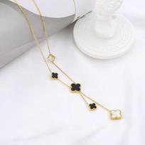 High-Grade Four-Leaf Clover Necklace Lucky Grass Necklace Five Flowers Jumper Chain Female Double-Sided Titanium Steel Necklace