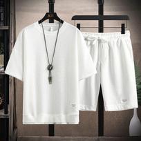 Waffle T-shirt Men's Short-sleeved Summer with A Set of Handsome Casual Sports Clothes Pants Thin Section XS balta