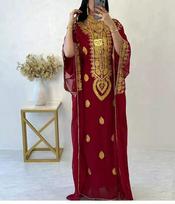 Dress Moroccan Stylish Abaya Long Dubai Islamic Kaftan Farasha Hand Work Gown XS raudona