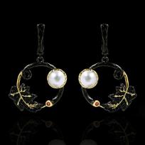 Freshwater Pearl Millet Beads and Flowers Raw Stone Woven Earrings Pendant Women's Jewelry black