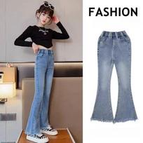 Girls' Pants, Spring and Autumn, Big Girls, Self-cultivation, Western Style, Fashionable Children's Denim Flared Pants 170 mėlyna