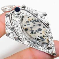 Dalmation Jasper, Blue Topaz 925 Sterling Silver Jewelry Pendant 2.92  n6D93