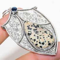 Dalmation Jasper, Blue Topaz 925 Sterling Silver Jewelry Pendant 2.88  U4T89