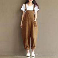 Loose One-piece Wide-leg Pants Large Size Women's Literary Retro Dark Blue Brushed Suspenders Casual Trousers 5XL gray