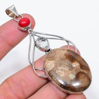 Natural Bauxite, White Topaz 925 Sterling Silver Jewelry Pendant 3.55  S7W15