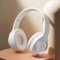 Colorful Light Wireless Bluetooth Headphones Over Ear HIFI Stereo Headsets Sports Gameing Earphones TF/AUX Music Player HD Mic balta