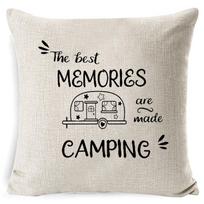 Cotton Linen Cushion Cover Best Memories Happy Camper Decorative Pillow Case Bedroom Sofa Home Decor Gift Fundas De Cojin 45X45CM