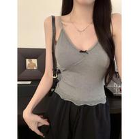 Seamless Halter Vest V-neck Ballet-style Lace Bow Pure Slim-fit Inside with Short Base Shirt One size