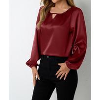 Women's Satin Shirt Imitating Silk Casual Long Sleeved Shirts S bordinė