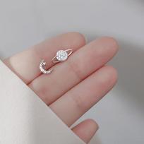 Asymmetrical Moon Planet Small Earrings for Women with Niche Temperament Personality Design Short Hair Earrings