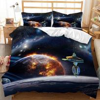 3D Space Planet Printed Down Duvet Cover Pillowcase with Universe Starry Sky Pattern Bedding Set for Kids, Home Decoration Gift for Teenagers Baby 100x135cm