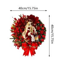 3D Christmas Hanging Sign Holy Jesus Print Berry Clusters Wreath Front Door Sign For Front Door Window Wall 40cm