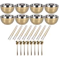 Bowl Spoon Chopsticks Set 304 Stainless Steel Kitchen Tableware Cutlery Kit for Home RestaurantGold auksas