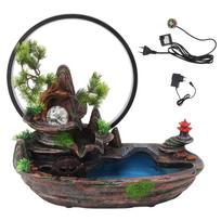Indoor Tabletop Fountain with Plants Mountain Lamp Loop Resin Desktop Waterfall Ornament for Office