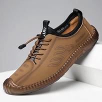 Men's Casual One-legged Leather Shoes, Lazy Bean Shoes, Fashion Lace-up Soft Sole Soft Men's Shoes 39