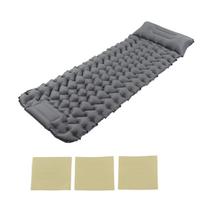 Grey Camping Sleeping Pad Ergonomic Design Foot Press Inflation Waterproof Nylon Sleeping Mat for