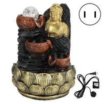 Desktop Buddha Statue Fountain Flowing Water Ornament with Light and Ball Resin Landscape