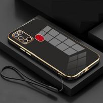 For Samsung Galaxy A21S Case Luxury Square Plating SM-A217F, SM-A217F/DS Phone Case ShockProof Silicone Back Cover Fundas For Galaxy A21S&Case & Strap