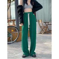 Spring and Autumn Internet Celebrity Drawstring Lazy Casual Pants Small Mopping Straight Pants M žalia
