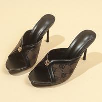 Moteriški atvirais pirštais, žemu įleidimu, retro spalvų derinimo aukštakulniai, nauji lauko pasimatymams, elegantiški moteriški prabangūs vakarėlio šlepetės 36