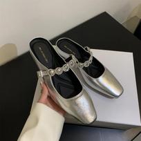 Rhinestone Slippers  New Outside Job Sandals Slides Mules Low Heel White Shoes for Women with Comfortable Luxury Korea Style 35