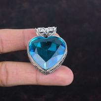 Faceted Swiss Blue Topaz Pendant 925 Sterling Silver Pendant Gemstone Vintage Pendant Statement Jewelry Handmade Pendant Anniversary Gifts