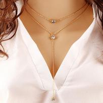 Women's Multilayer Chain Rhinestone Pendant Choker Necklace Jewelry Charm