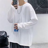 Men's Solid Color Long-Sleeve T-Shirt - Couple's Spring/Autumn Round Neck Japanese Style Sweatshirt M balta