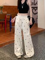 Women's Summer Lace Bow Wide-Leg Pants with Elastic Waist L dramblio kaulas