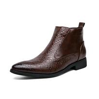 Vyriški batai, odiniai batai su užtrauktukais šone, elegantiški, aukštakulniai, vyriški „Chelsea“ stiliaus batai, retro stiliaus, oksfordo stiliaus motociklų batai. 38 ruda