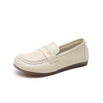 Dermis Shoes for Women Loafers  Autumn Retro Women's Shoes Round Toe Soft Sole Single Shoe Genuine Leather Small Leather Shoes 35 smėlis