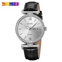 Ladies watch niche light luxury retro women's watch round diamond-encrusted waterproof quartz watch genuine leather watch