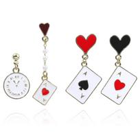 2 Pairs Unique Playing Card and Heart Earrings Comfortable Asymmetric Poker Alloy Dangle for Parties and Festivals gray