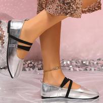 Women Leather Ballet Dance Shoes Shallow Square Toe Flats Shoes Woman 2025 Trend Fashion Elegant Autumn Shoes Zapatillas Mujer 35 sidabras