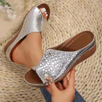 Sandalias de cuña doradas y plateadas para mujer, zapatos de gladiador con plataforma y Punta de Clip Retro, talla grande 43, 38 sidabras