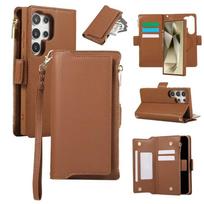 Nusegamas piniginės kortelių laikiklis telefono dėklas Samsung Galaxy S25 S24 Ultra S23 S21 FE S22 Plus A55 A15 Crossbody riešo dirželis Galaxy S24 Ultra brown