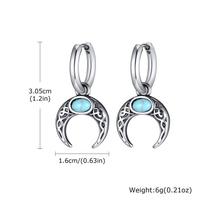 Vintage Moon Earrings for Men Boys,Green Natural Stone Stainless Steel Hoop Earrings,New Fashion Jewelry Gifts gray