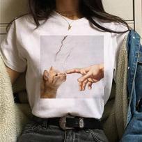 Cat Van Gogh t-shirt woUnisex art print oil painting beautiful cute funny t-shirt 90s cartoon ulzzang casual top t-shirt women L