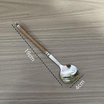 Pear Wood Handle Stainless Steel Spoon Long Handle Round Head Spoon Household Rice Spoon Spoon Dessert Spoon