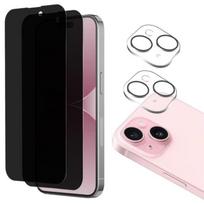 Anti-Spy Tempered Glass Film for iPhone 15 PLUS and Camera Protection [Pack 2] Phonillico® Protective Glass juoda