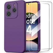 Case for Xiaomi Redmi Note 14 5G - Dark Purple Silicone + 2 Tempered Glasses - E.F.Connection®