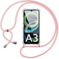 Case - E.F.CONNECTION - For Xiaomi Redmi A3 - Ultra Thin Silicone - Shockproof Protection - Pink Lanyard