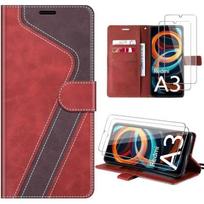 Case - E.F.Connection - for Xiaomi Redmi A3 - in Red PU Leather - Scratch-Resistant - Magnetic - with 2 Tempered Glasses