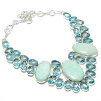 Amazonite, Blue Topaz Handmade 925 Sterling Silver Jewelry Necklace 18  k1z63