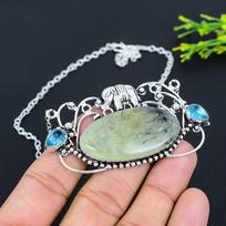 Prehnite, Blue Topaz 925 Sterling Silver Jewelry Necklace 18  Y1a61