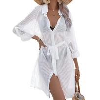 Women's Long Striped Beach Cover-up One Size balta